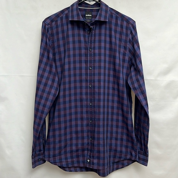 Strellson slim fit shirt - size 39 - 15.5 - medium checks plaid purple blue - Picture 1 of 7